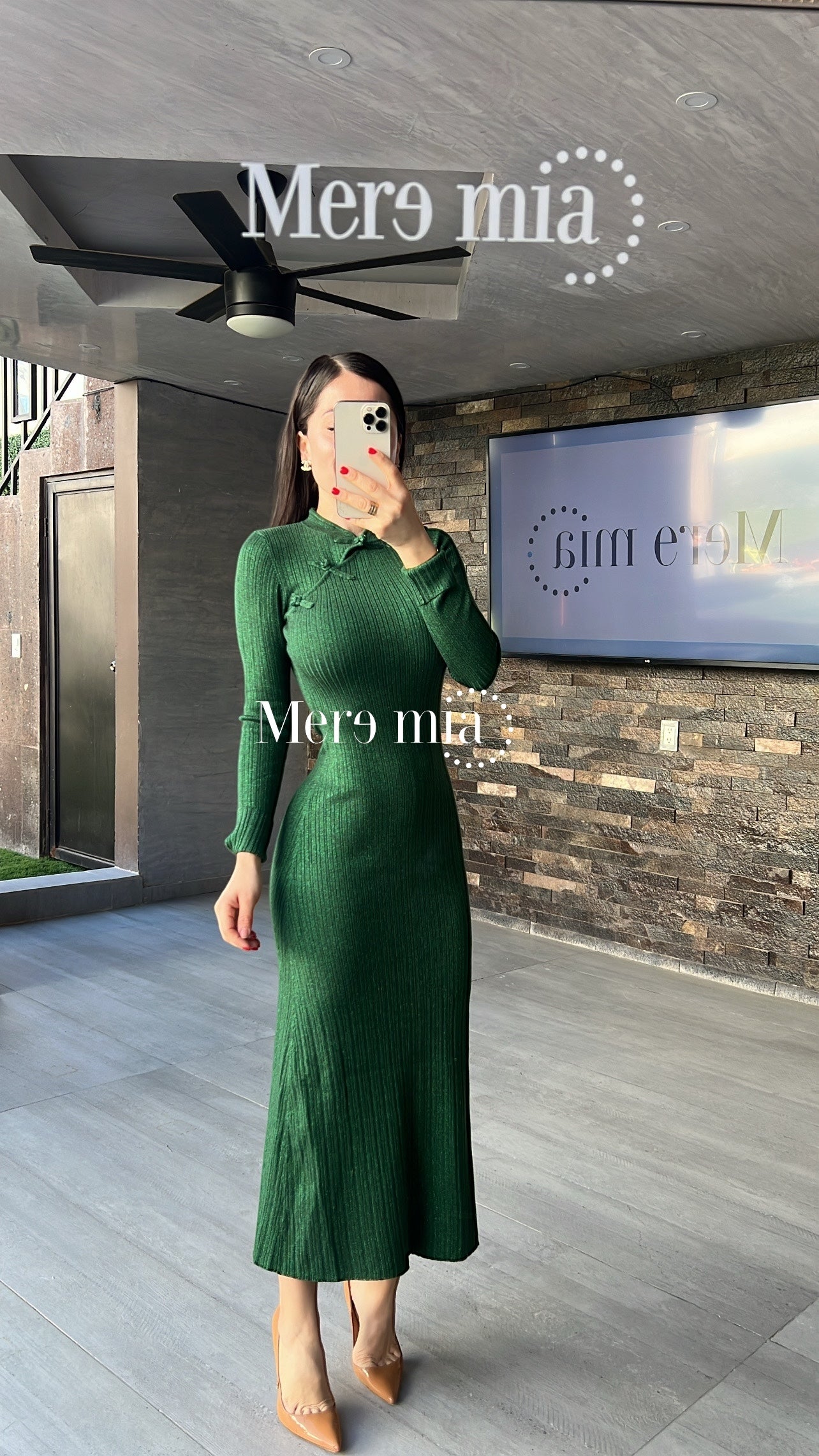 Vestido verde rayado moño