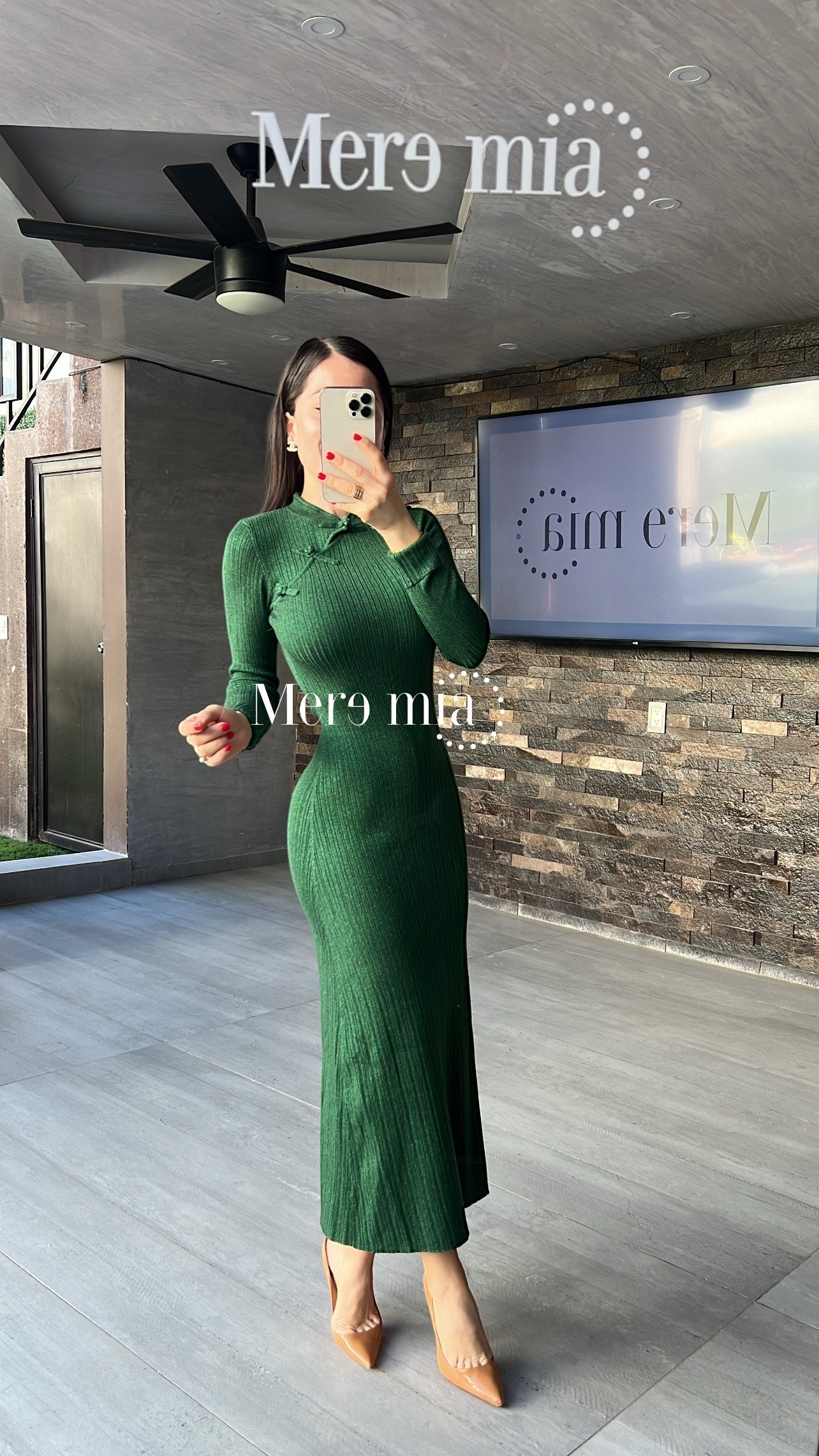 Vestido verde rayado moño