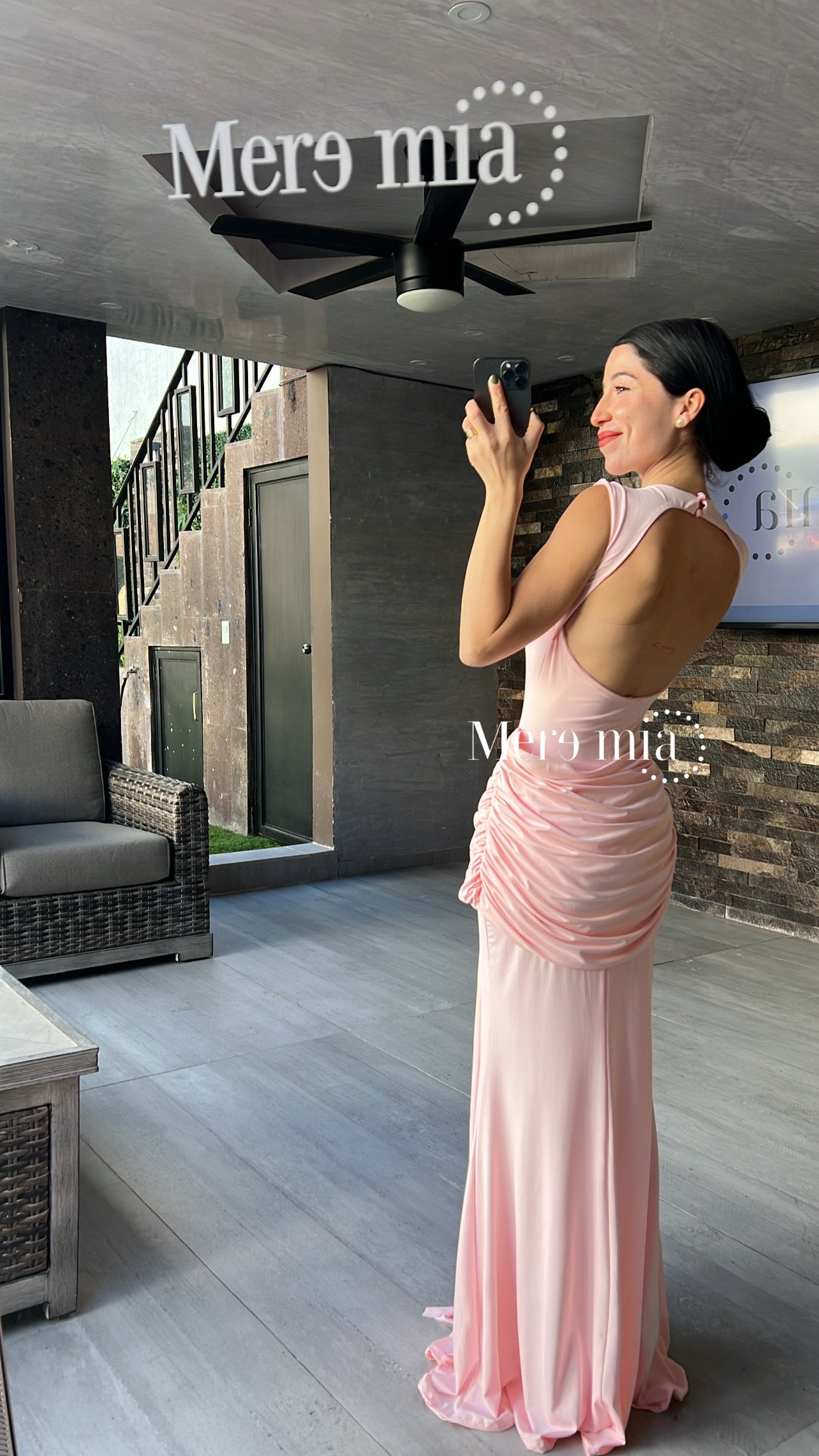 Vestido rosa plisado tira