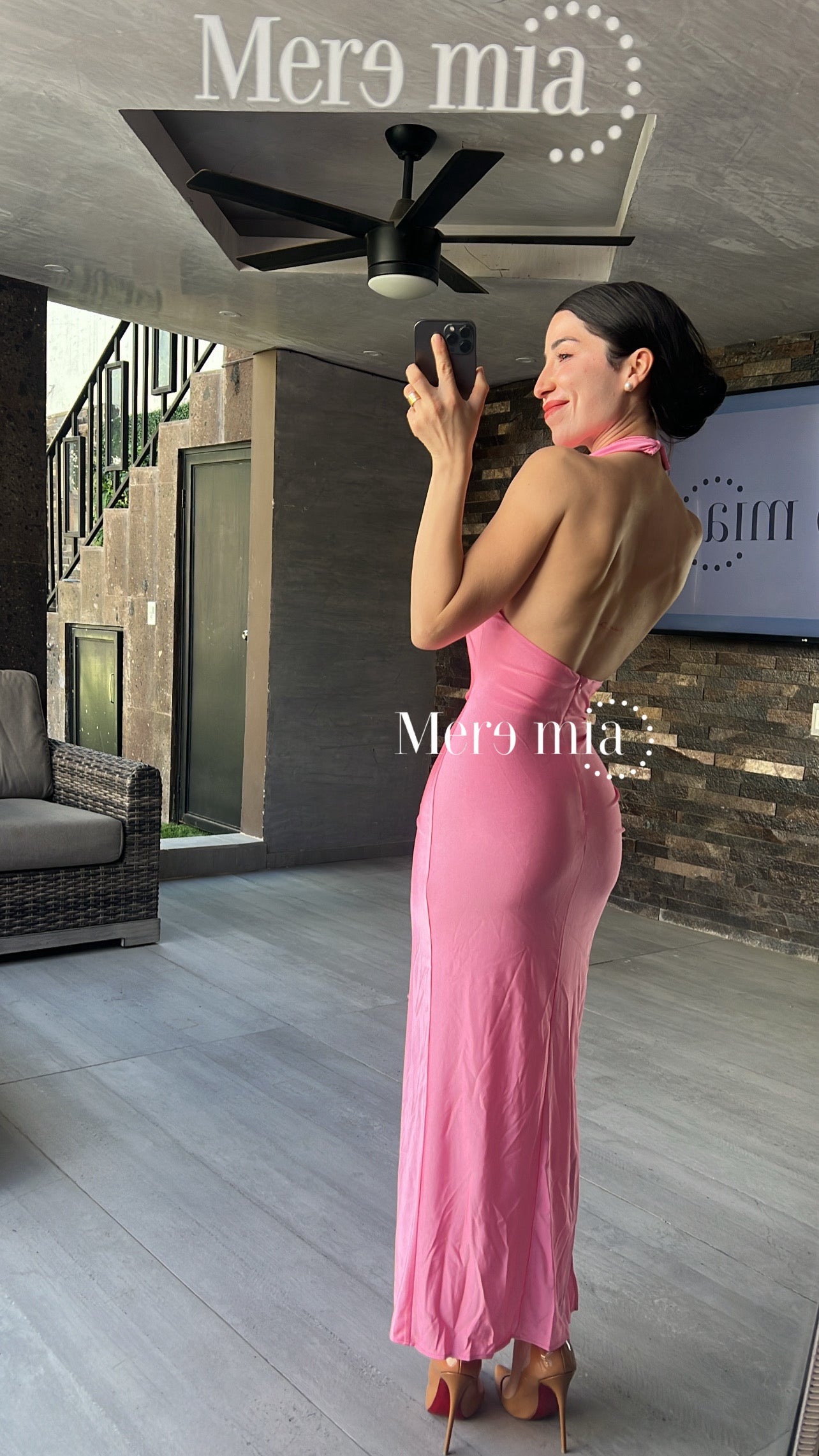 Vestido rosa flores abert