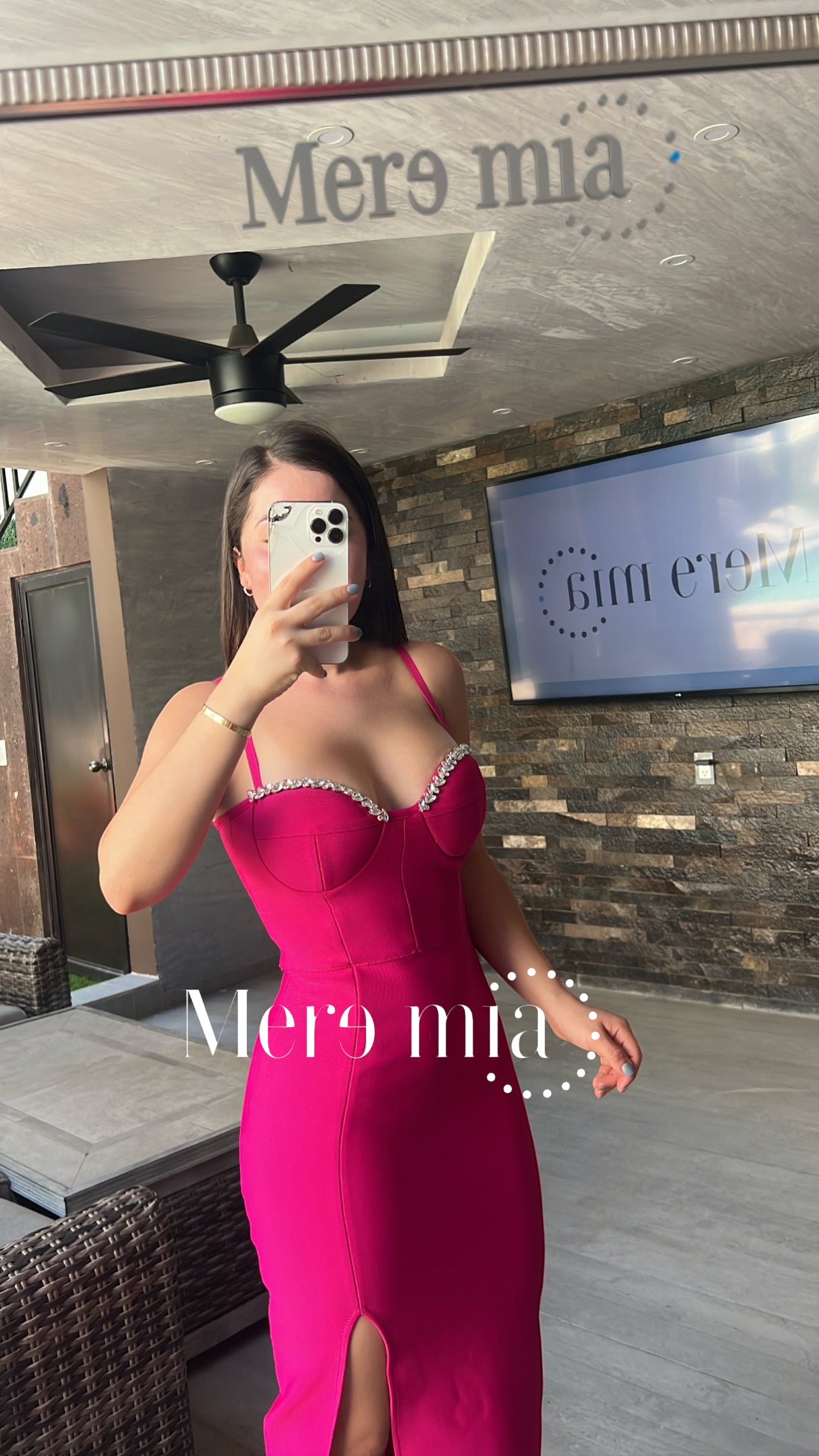 Vestido brillos copa rosa