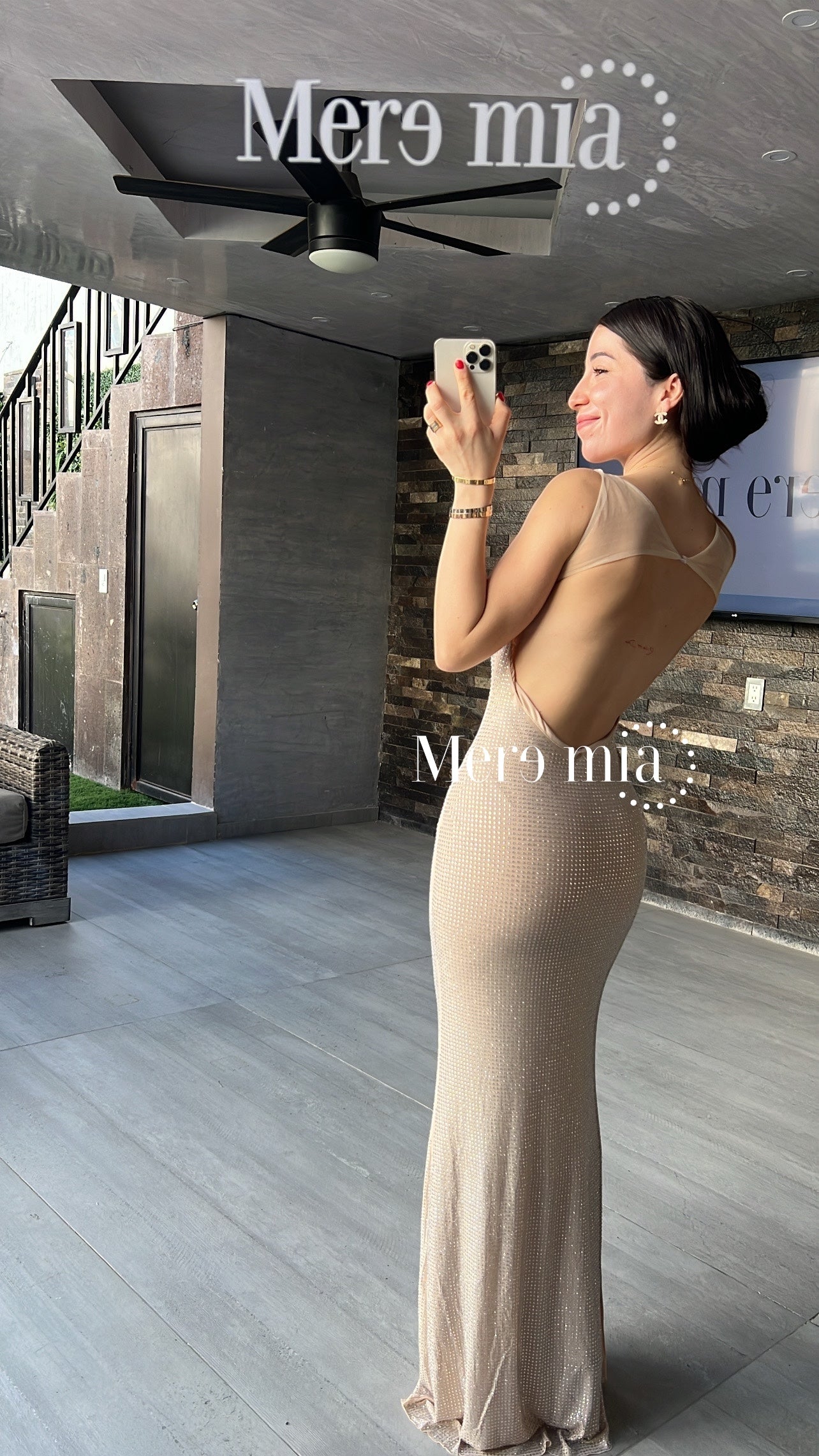 Vestido beige puntos malla