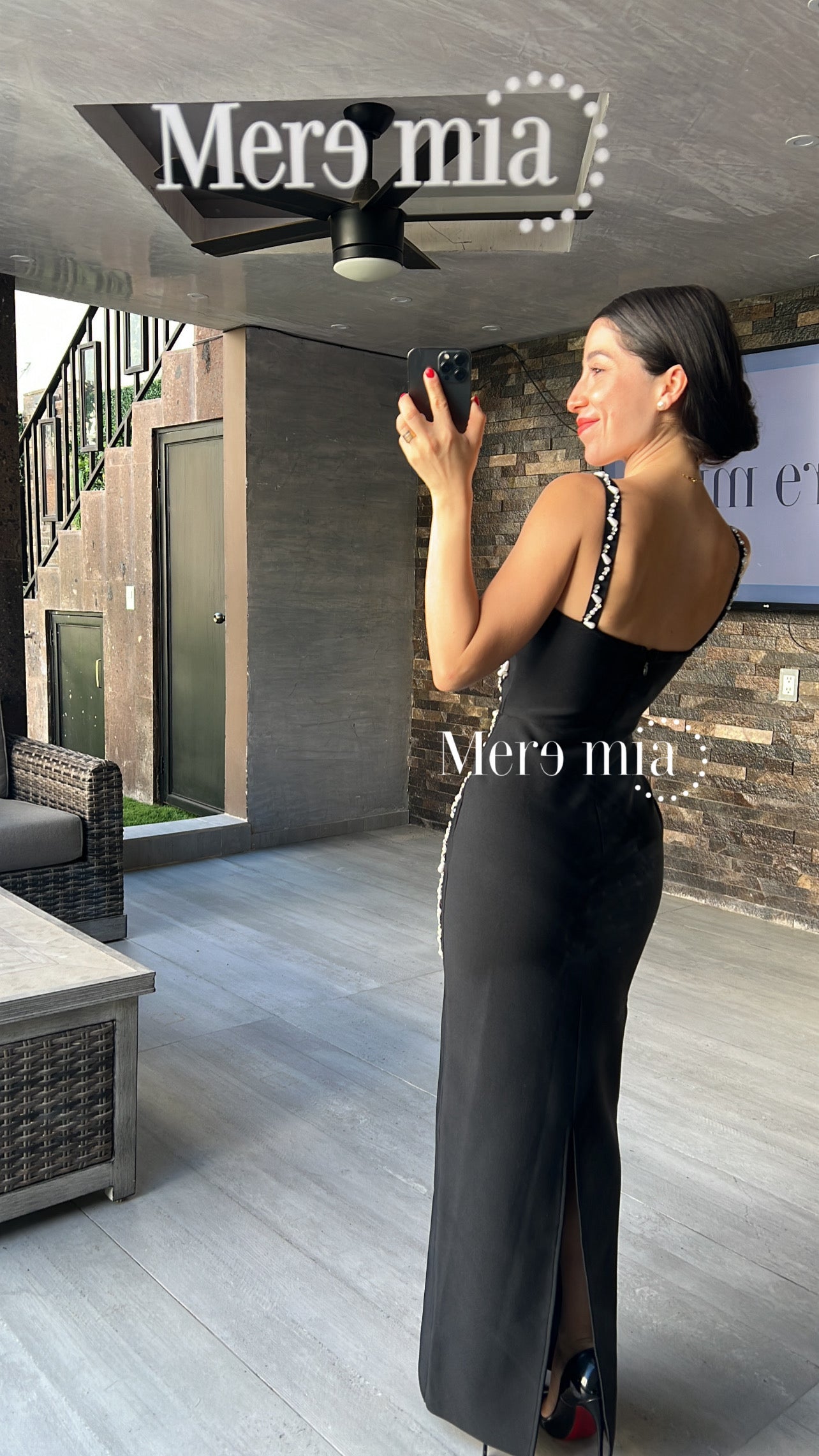 Vestido negro ramas plata