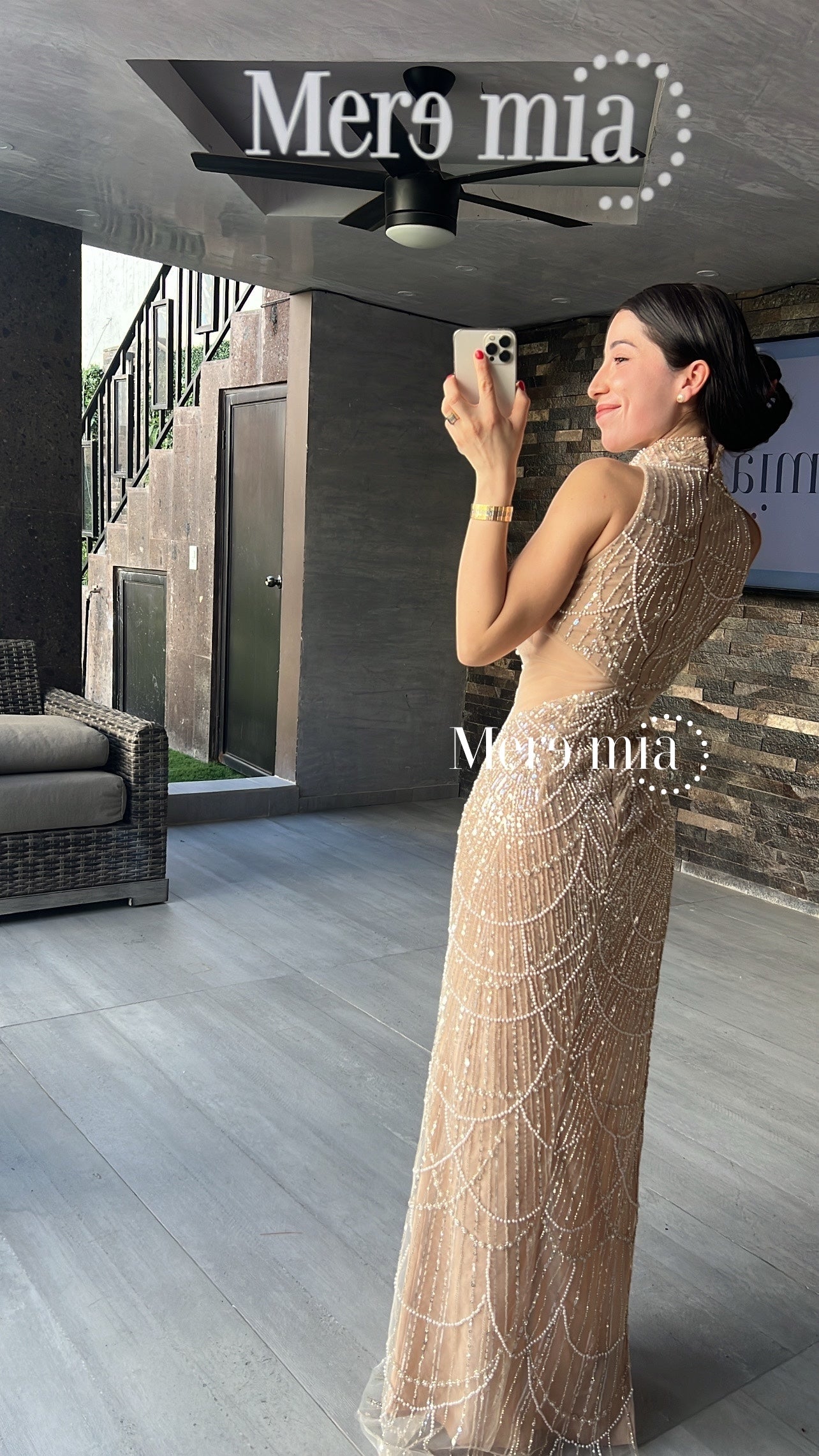 Vestido moka chocker perlas