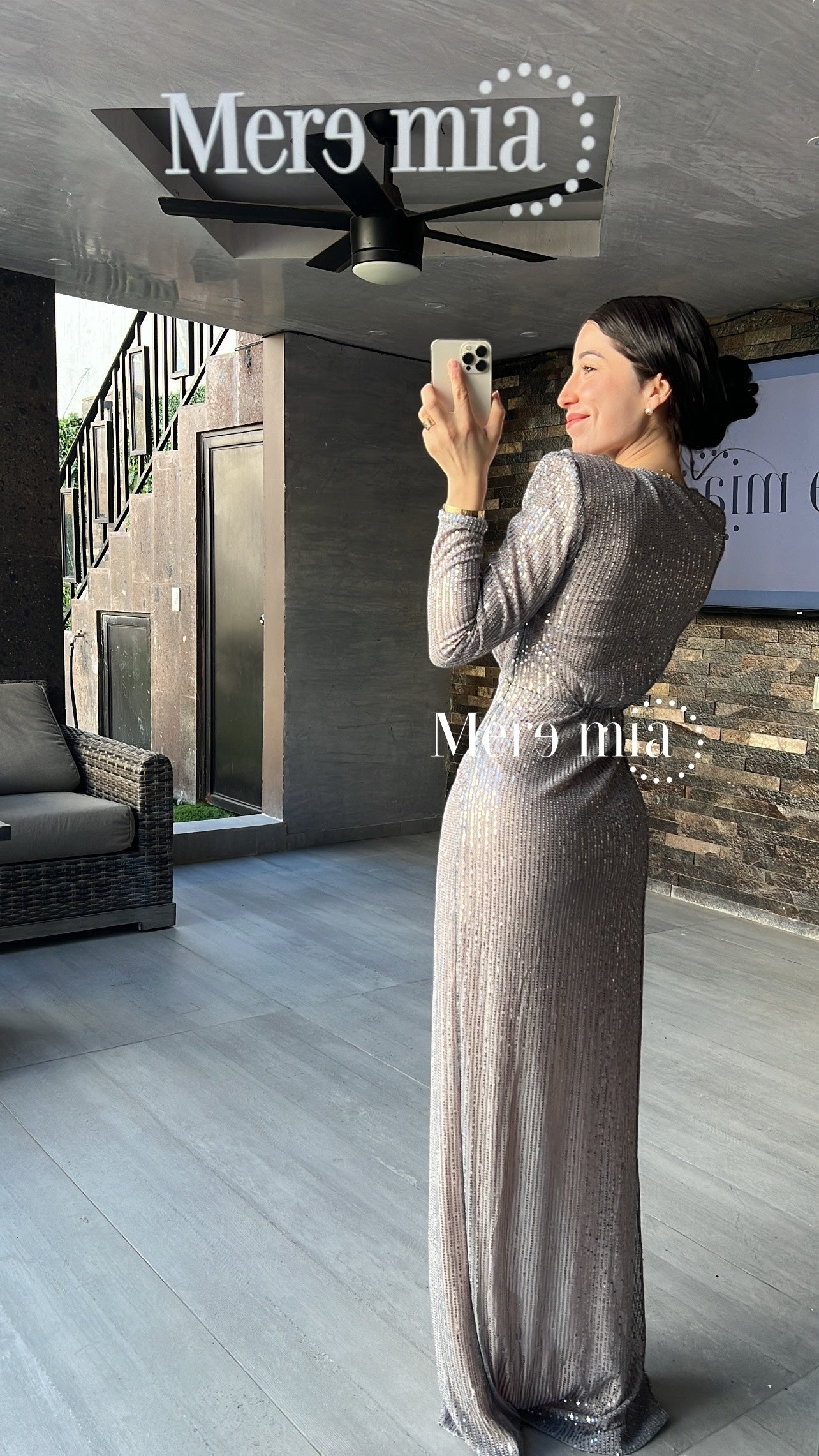 Vestido lentejuelas V plisado