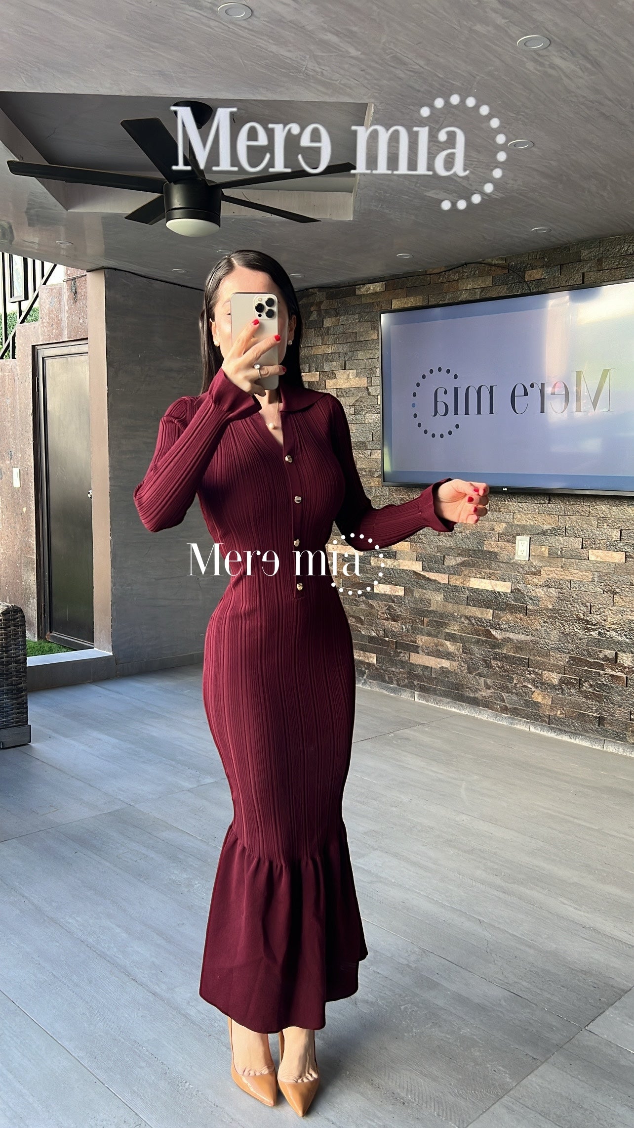 Vestido tinto rayado olanes