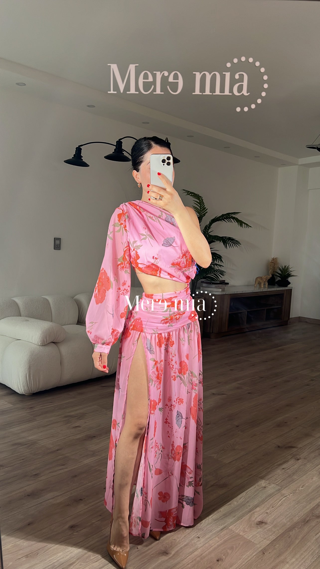 Vestido rosa flores plisado