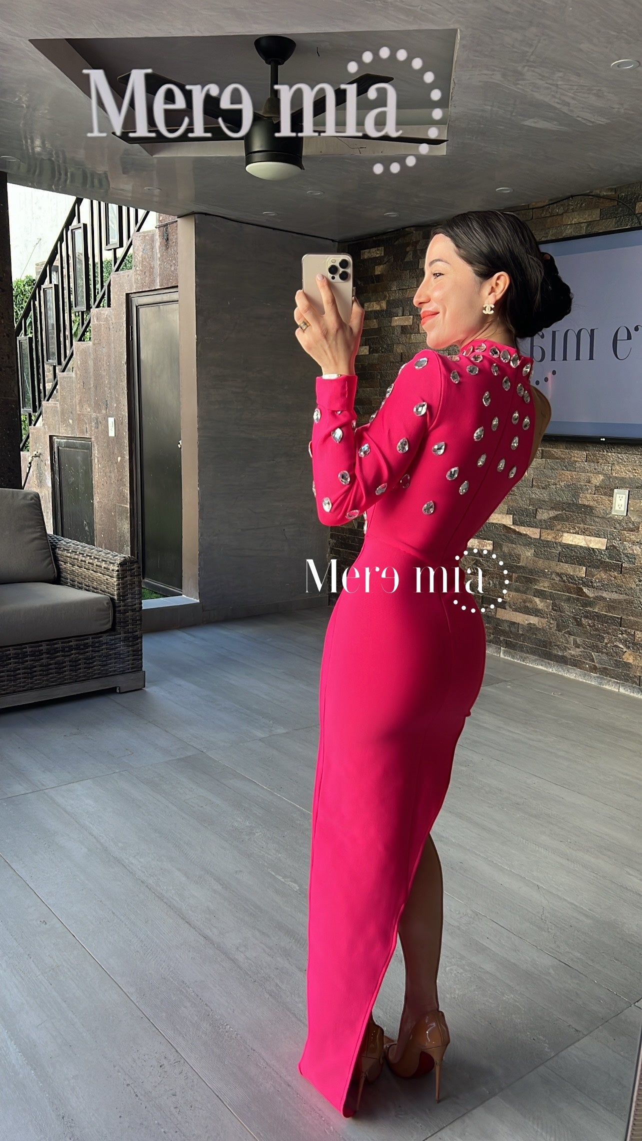 Vestido rosa gotas cuello