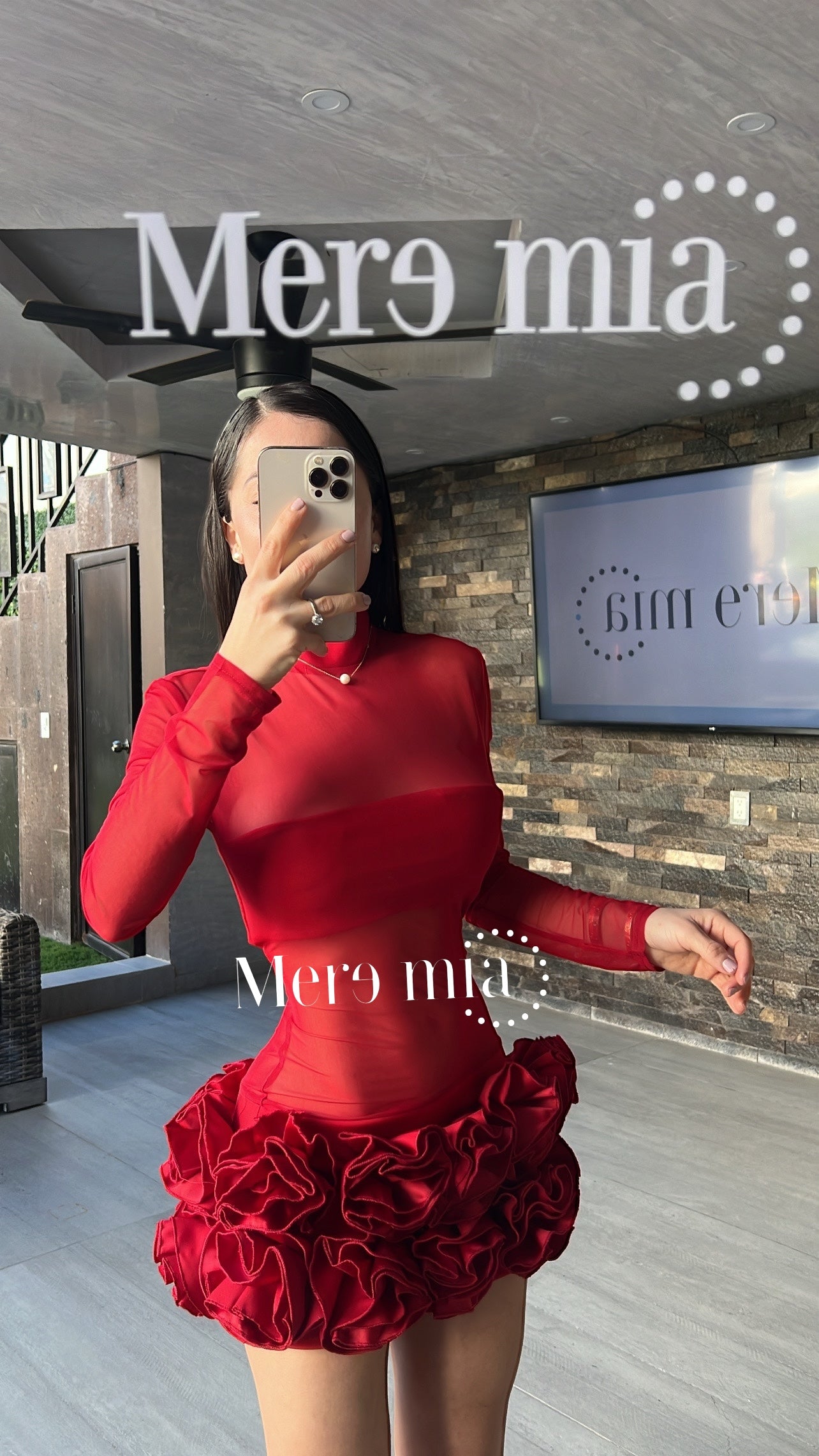 Vestido rojo transp flores