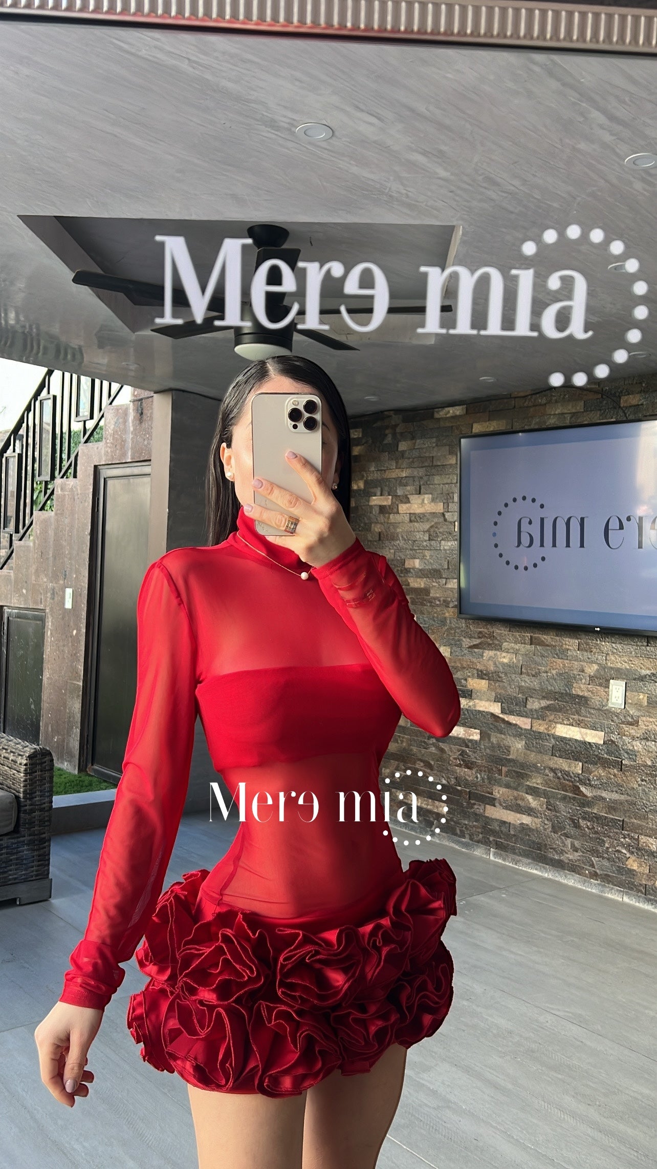 Vestido rojo transp flores