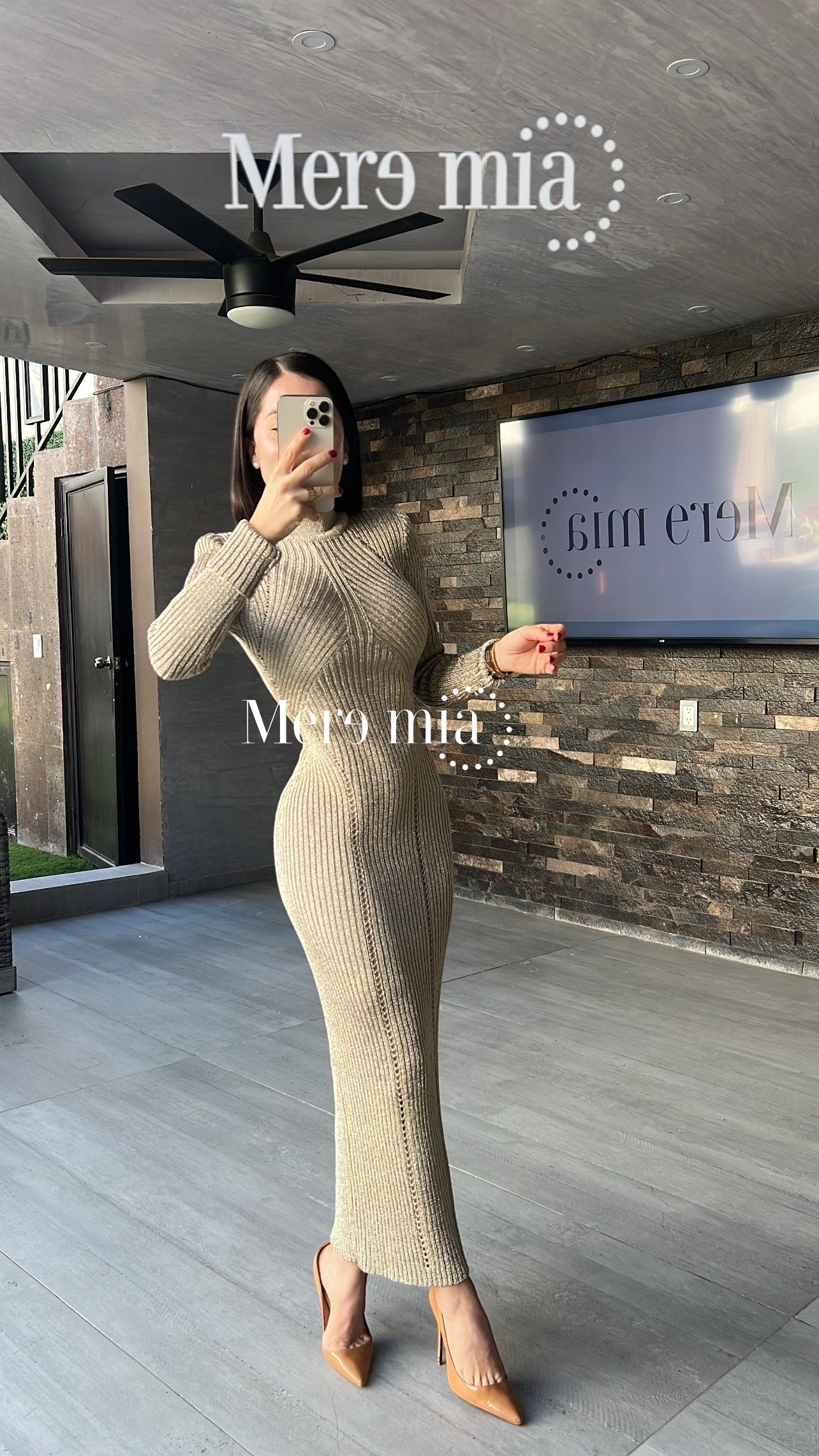 Vestido camel rayado cuello