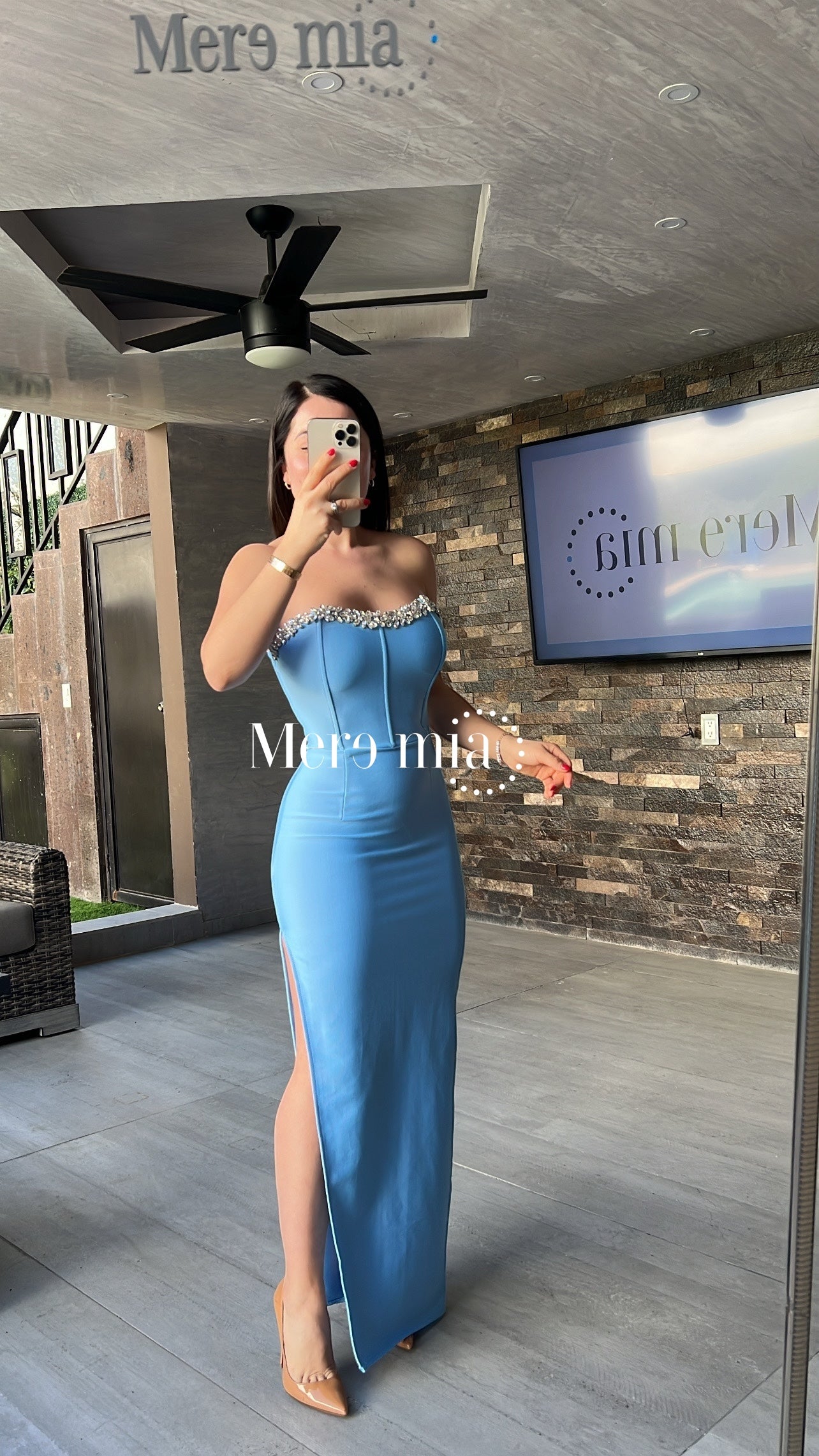 Vestido azul strapp apl arr