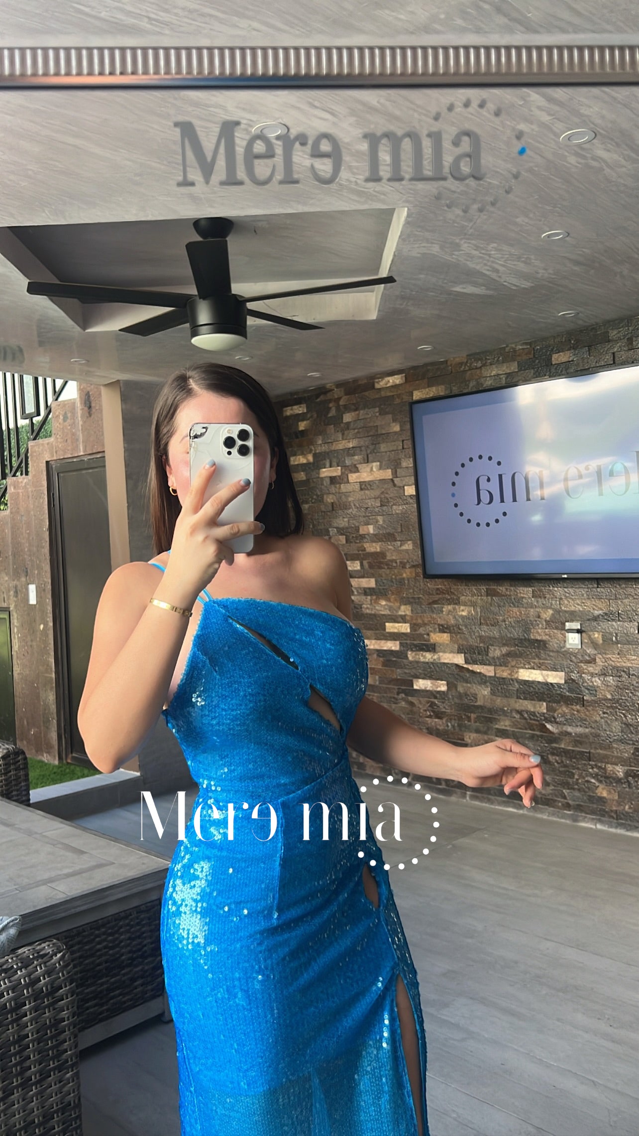 Vestido azul lentejuela midi