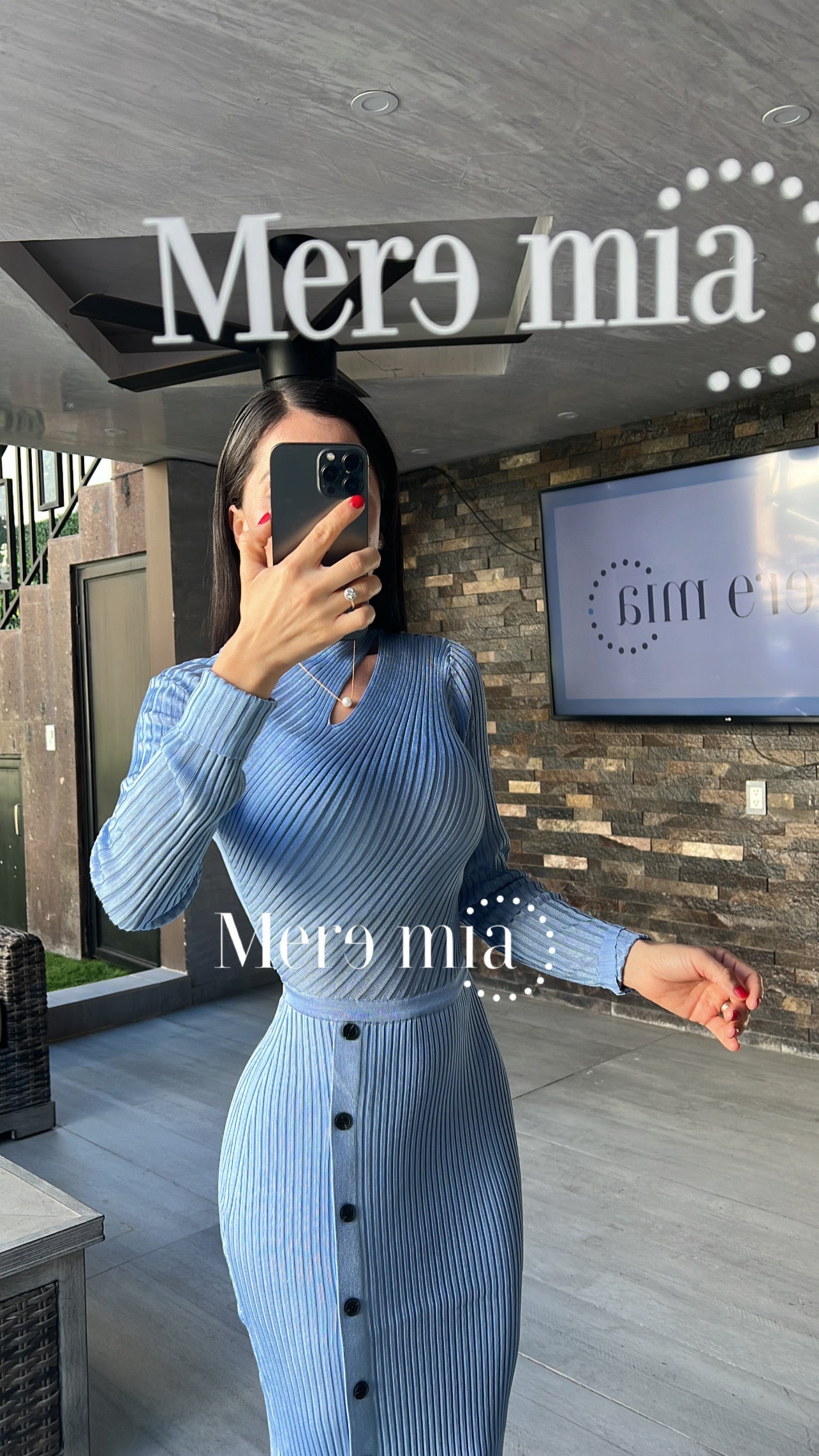 Vestido azul cuello botones