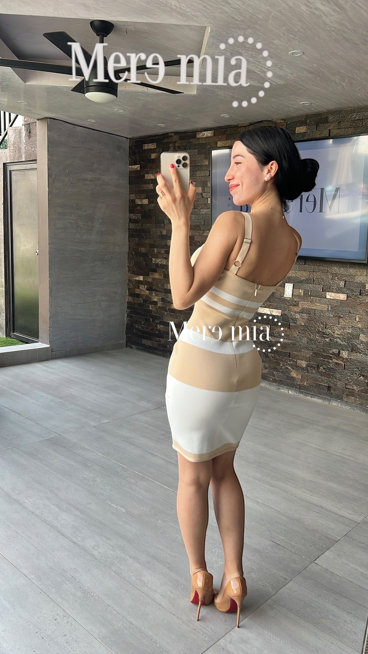 Vestido rayado beige