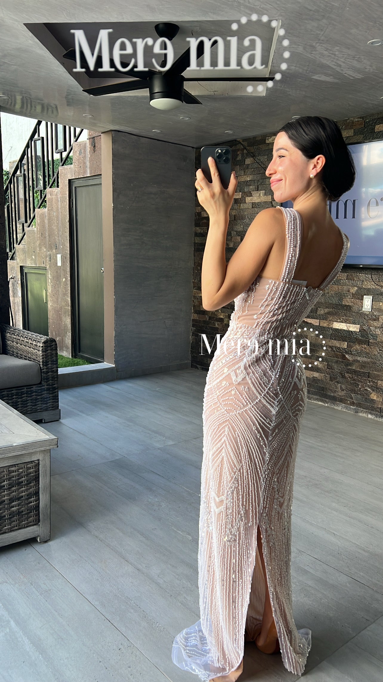 Vestido nude perlas apl V