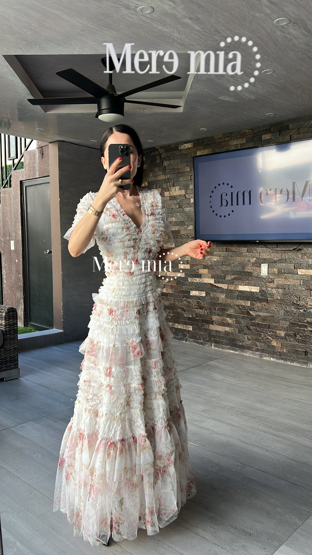 Vestido flores tul plisado