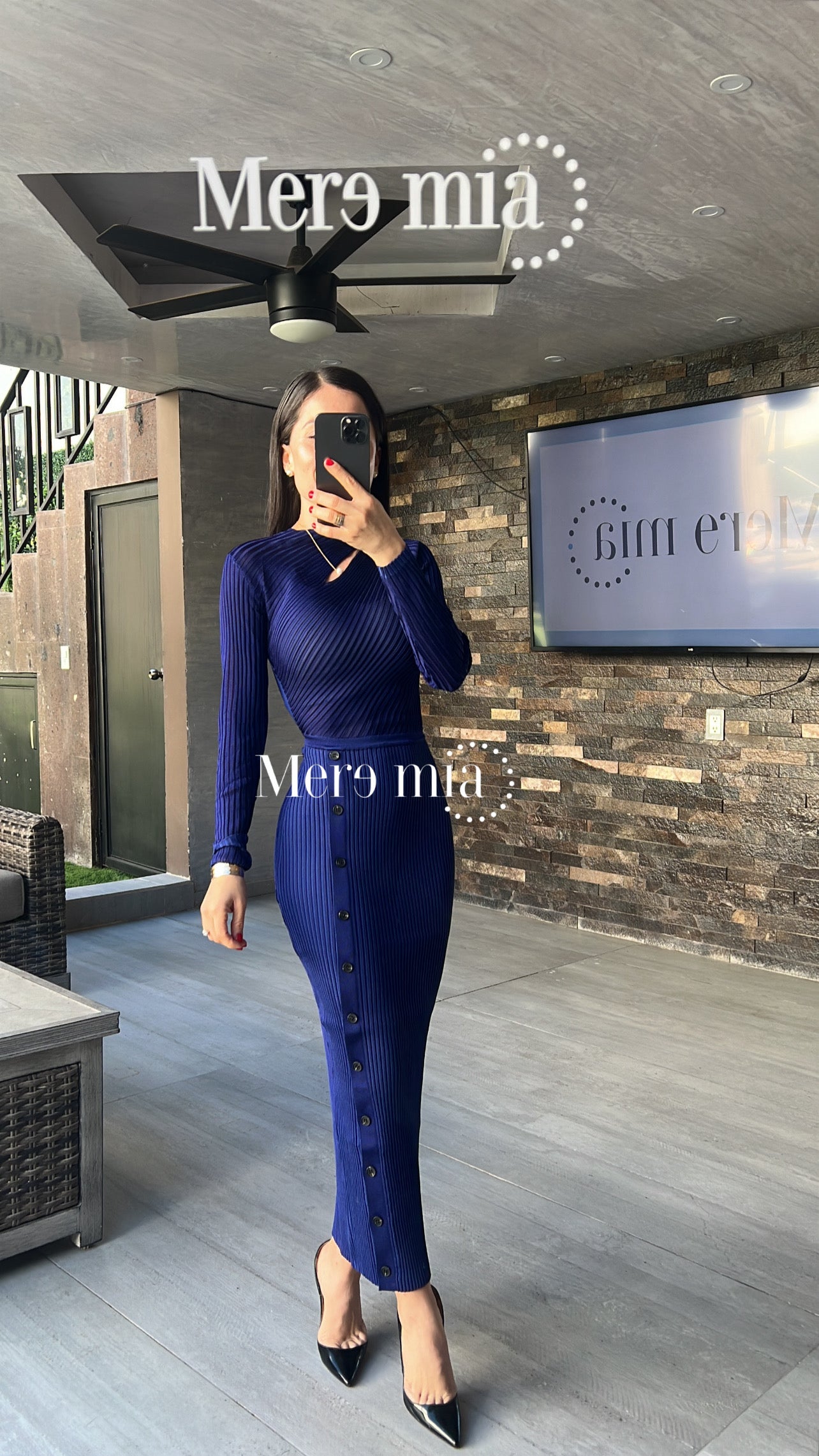 Vestido azul marino cuello botones