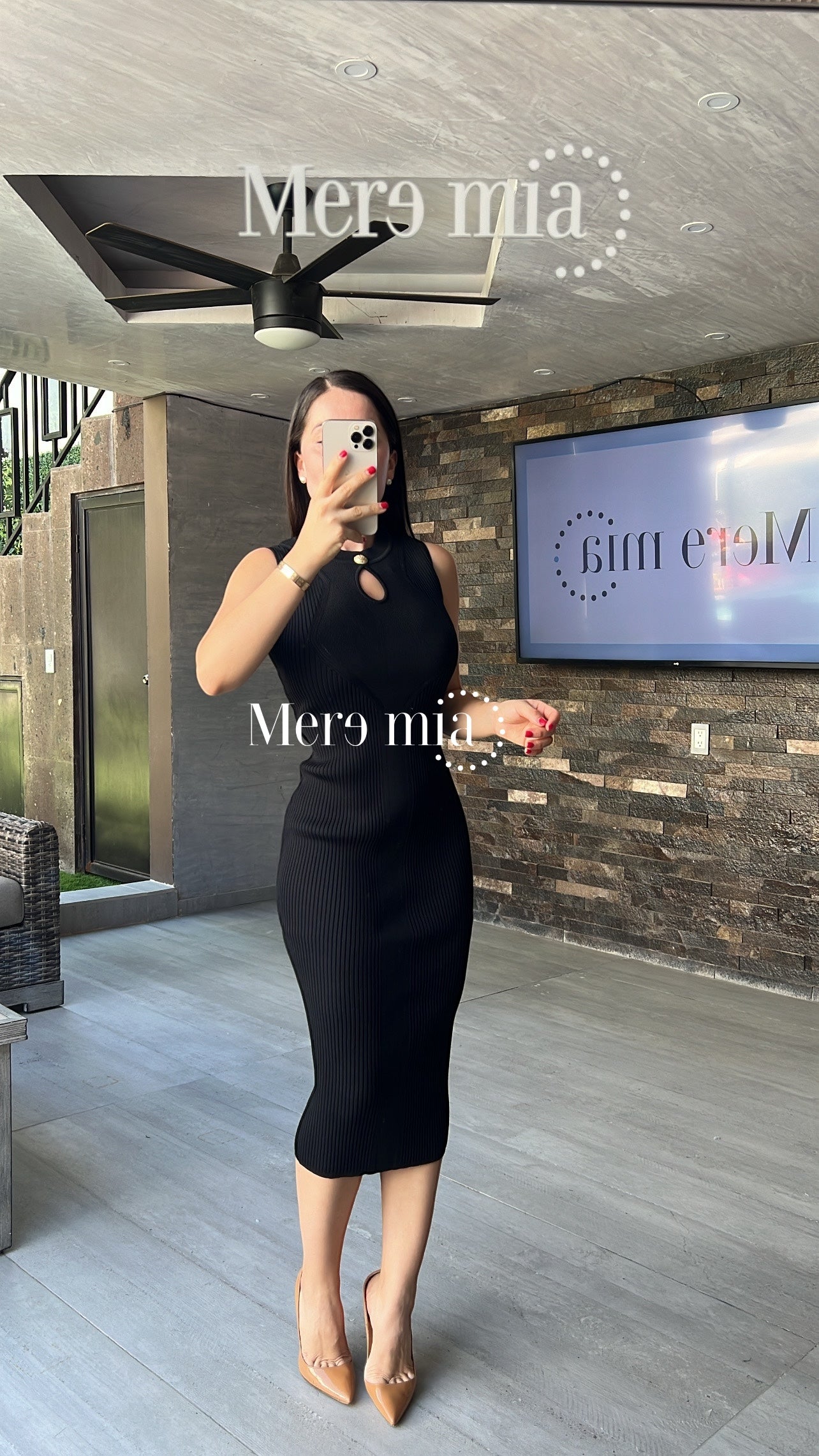 Vestido negro rayado botón