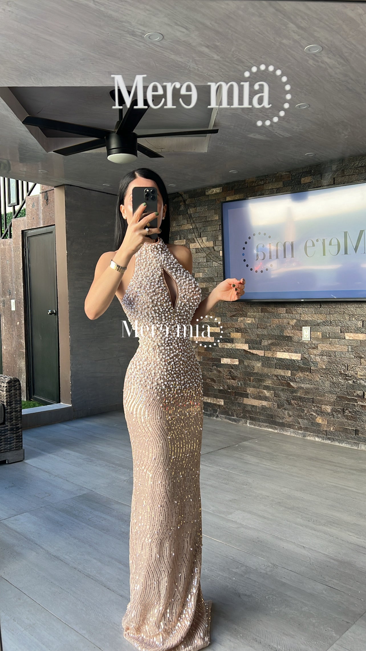 Vestido Nude Halter con Pedrería