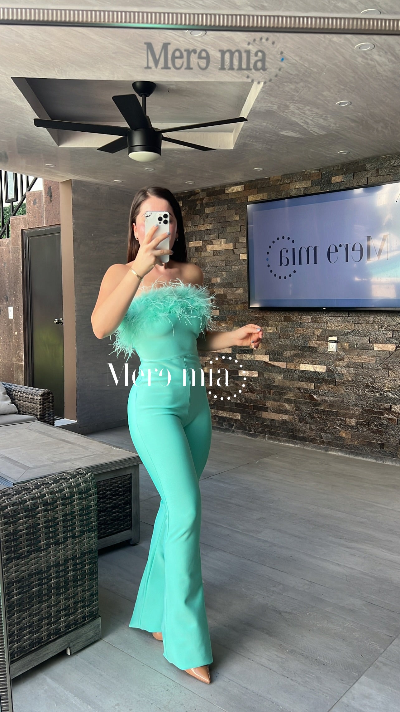 Jumpsuit aqua plumas strapples