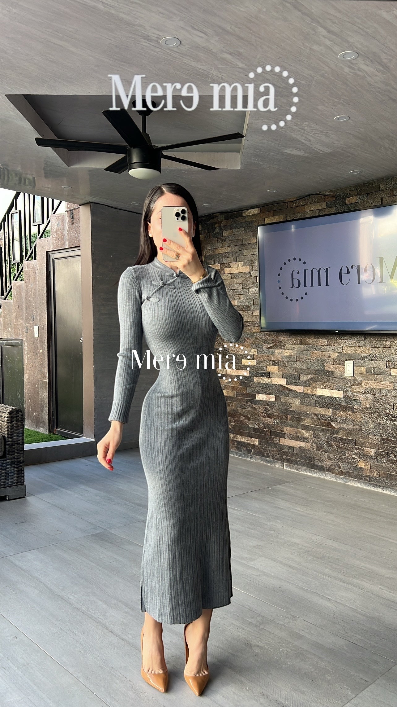 Vestido gris rayado moños