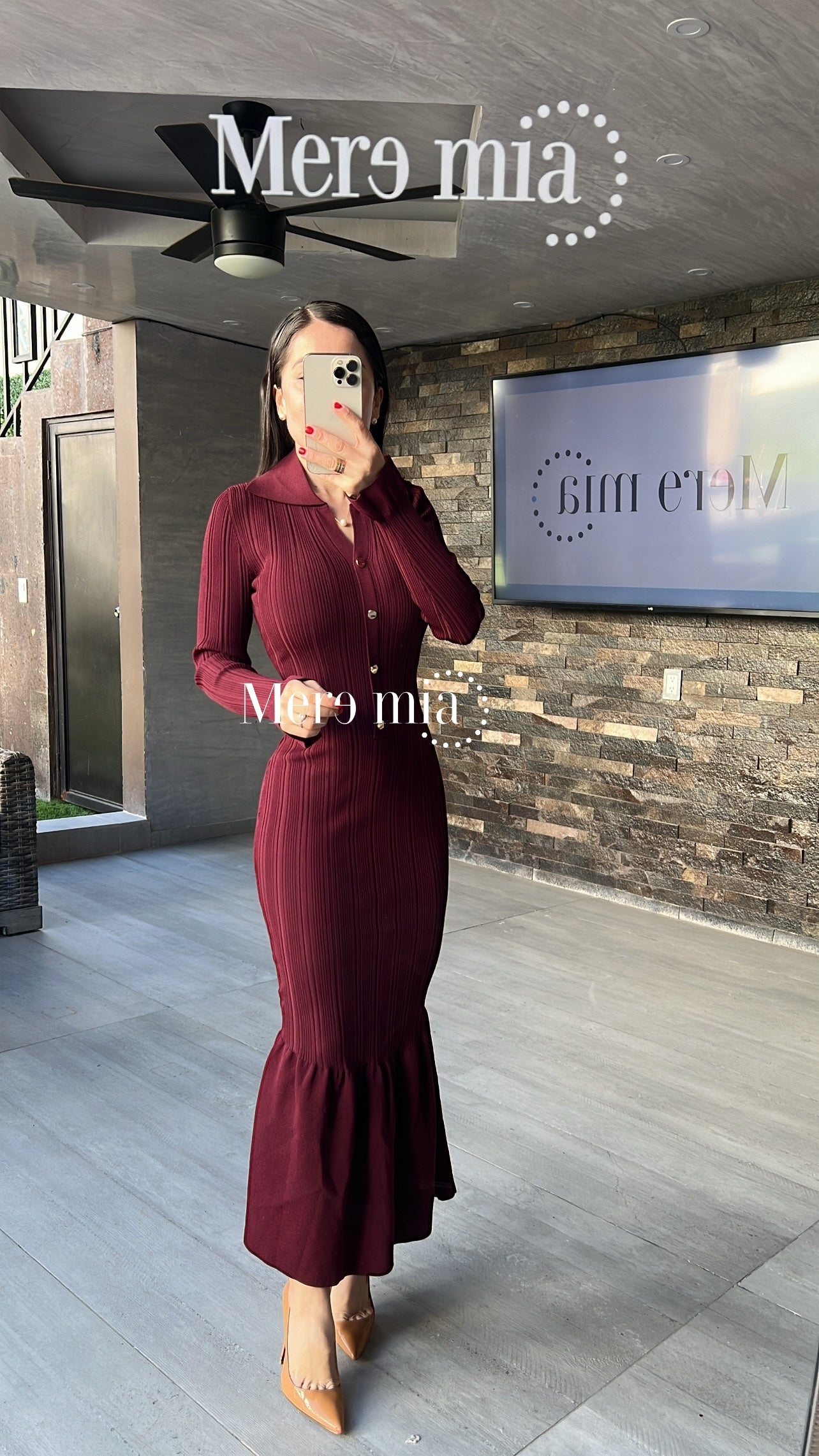 Vestido tinto rayado olanes