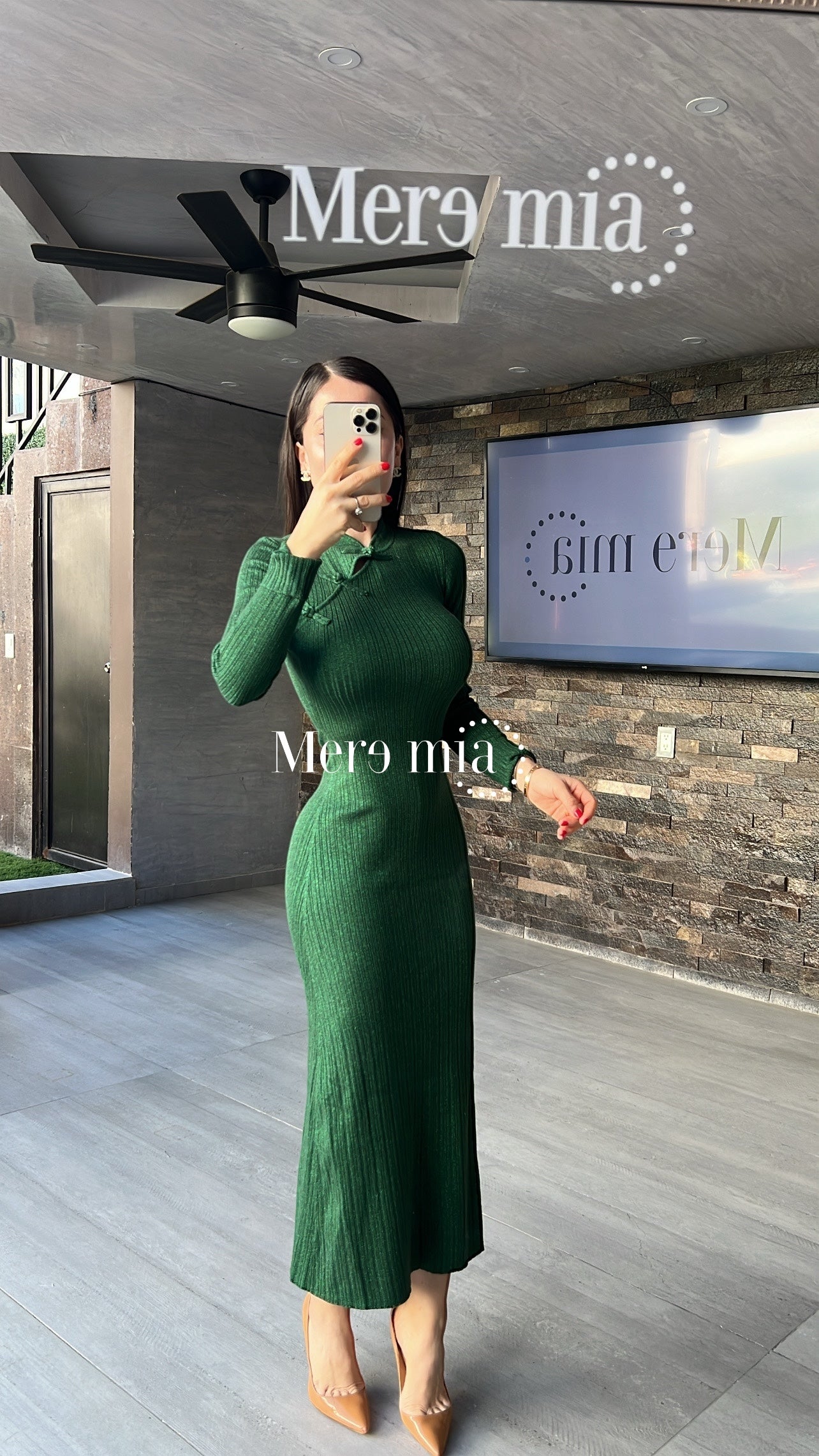 Vestido verde rayado moño