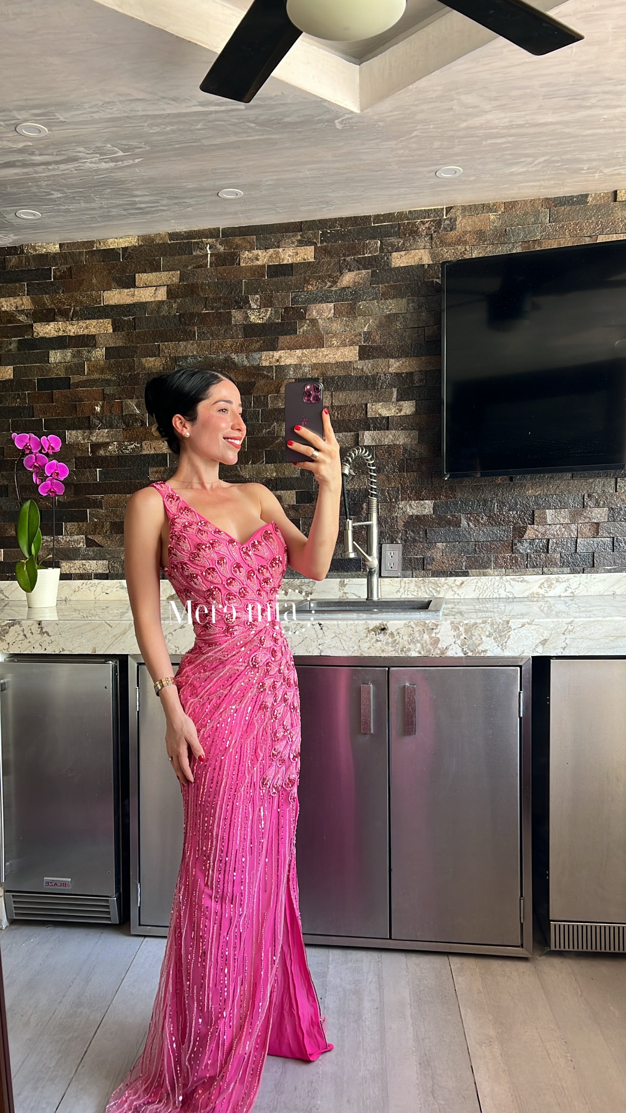 Vestido rosa lent hombro