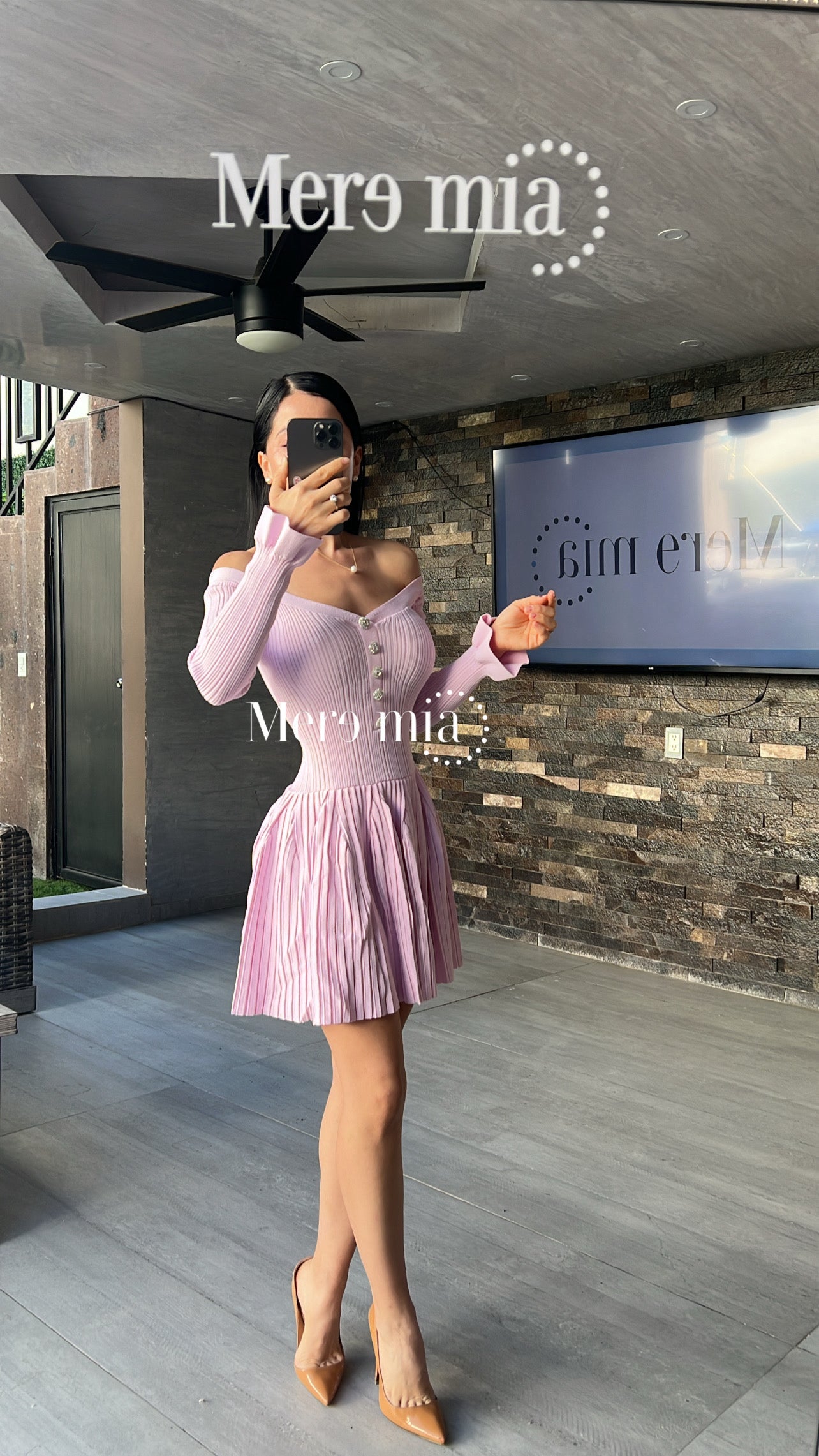 Vestido rosa rayado olanes