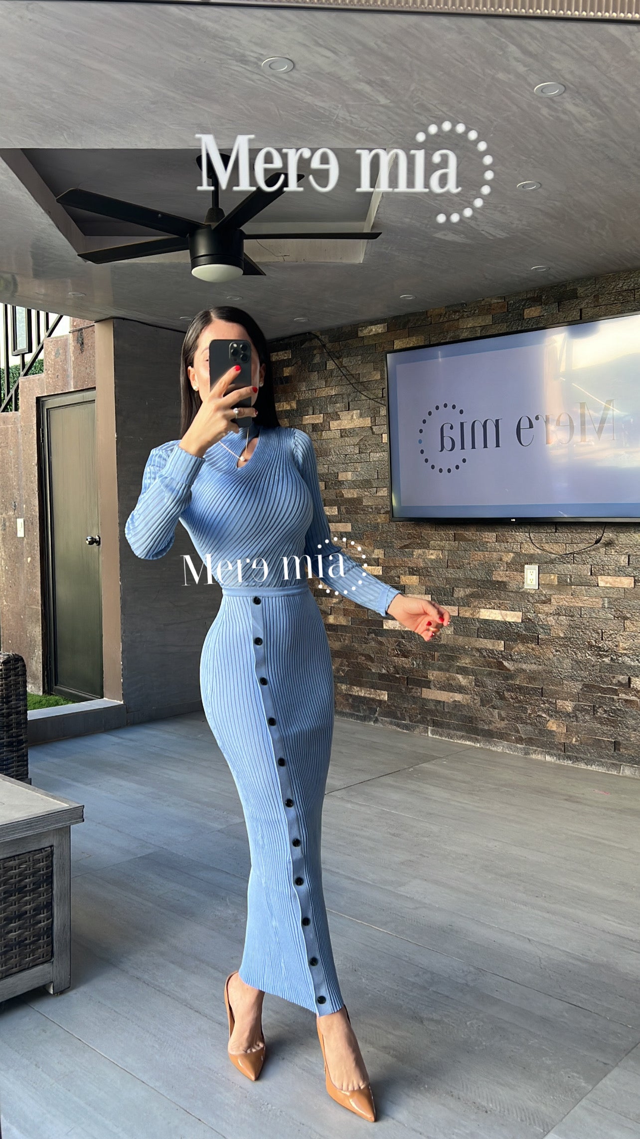 Vestido azul cuello botones