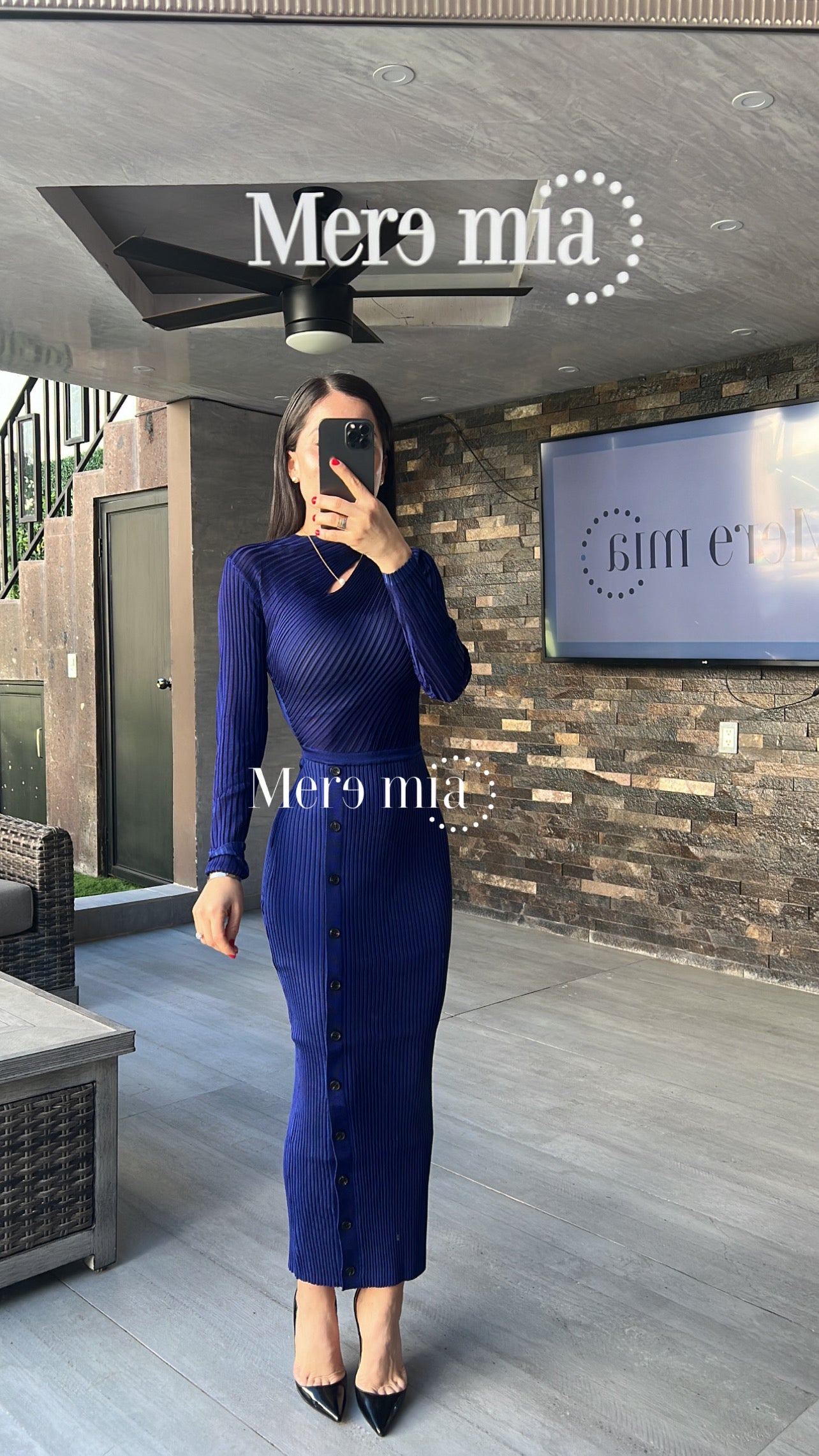 Vestido azul marino cuello botones