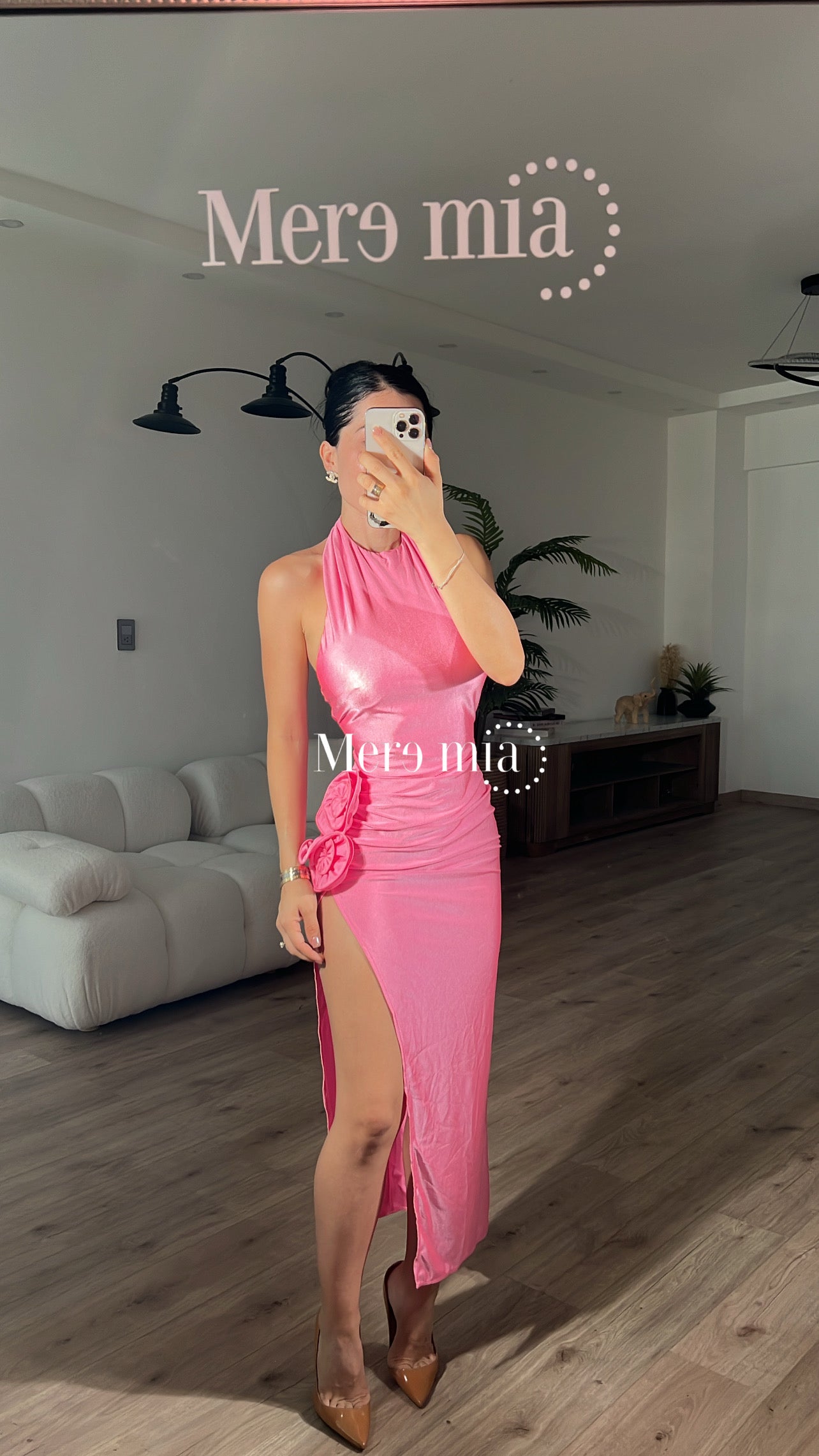 Vestido rosa flores abert