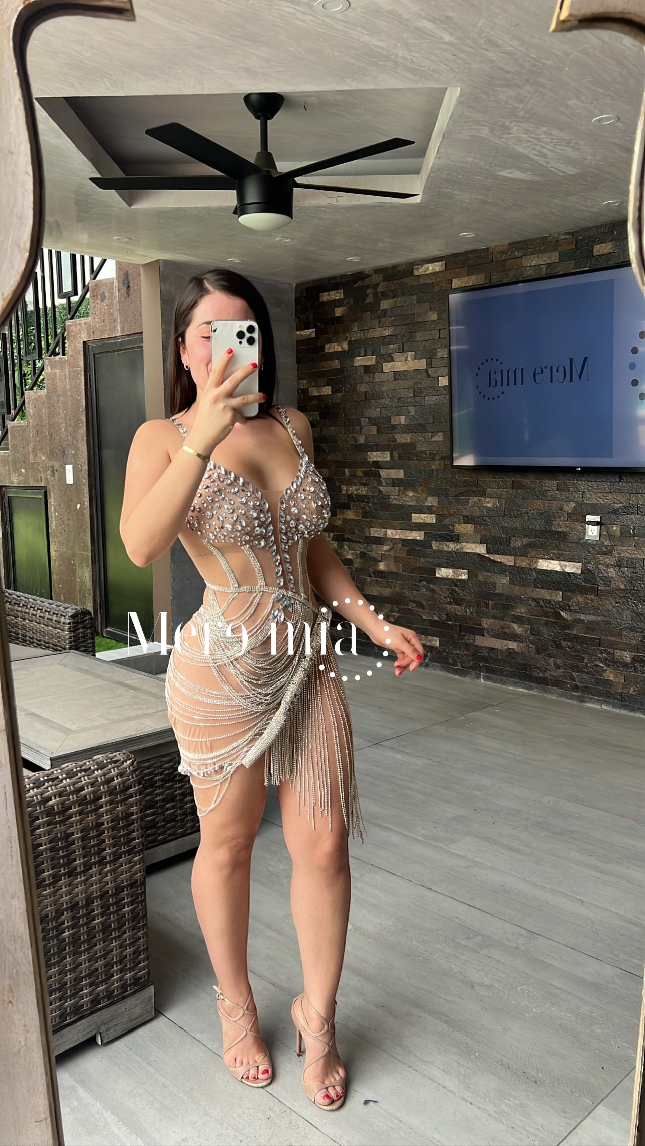 Vestido nude brillos