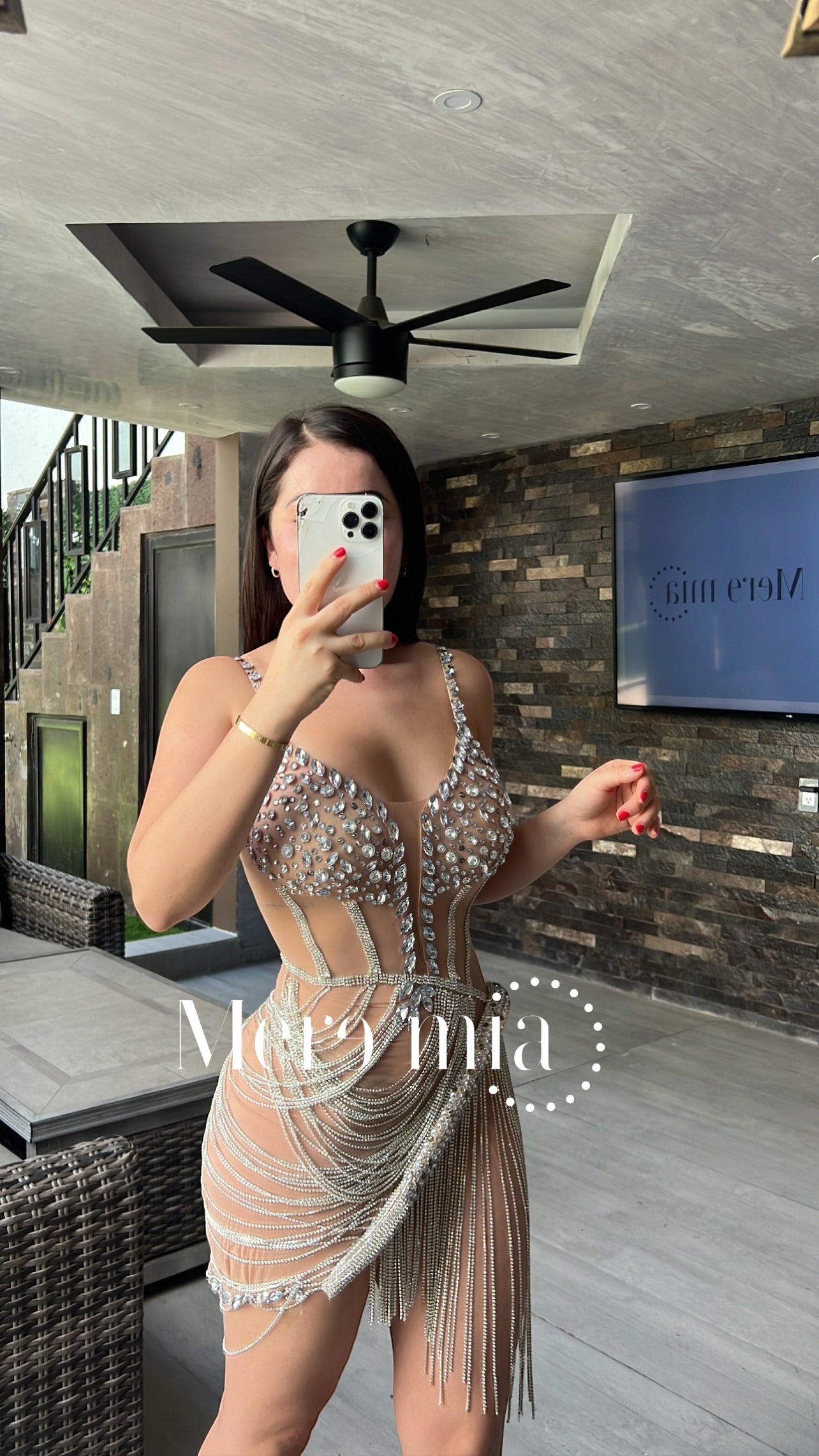 Vestido nude brillos