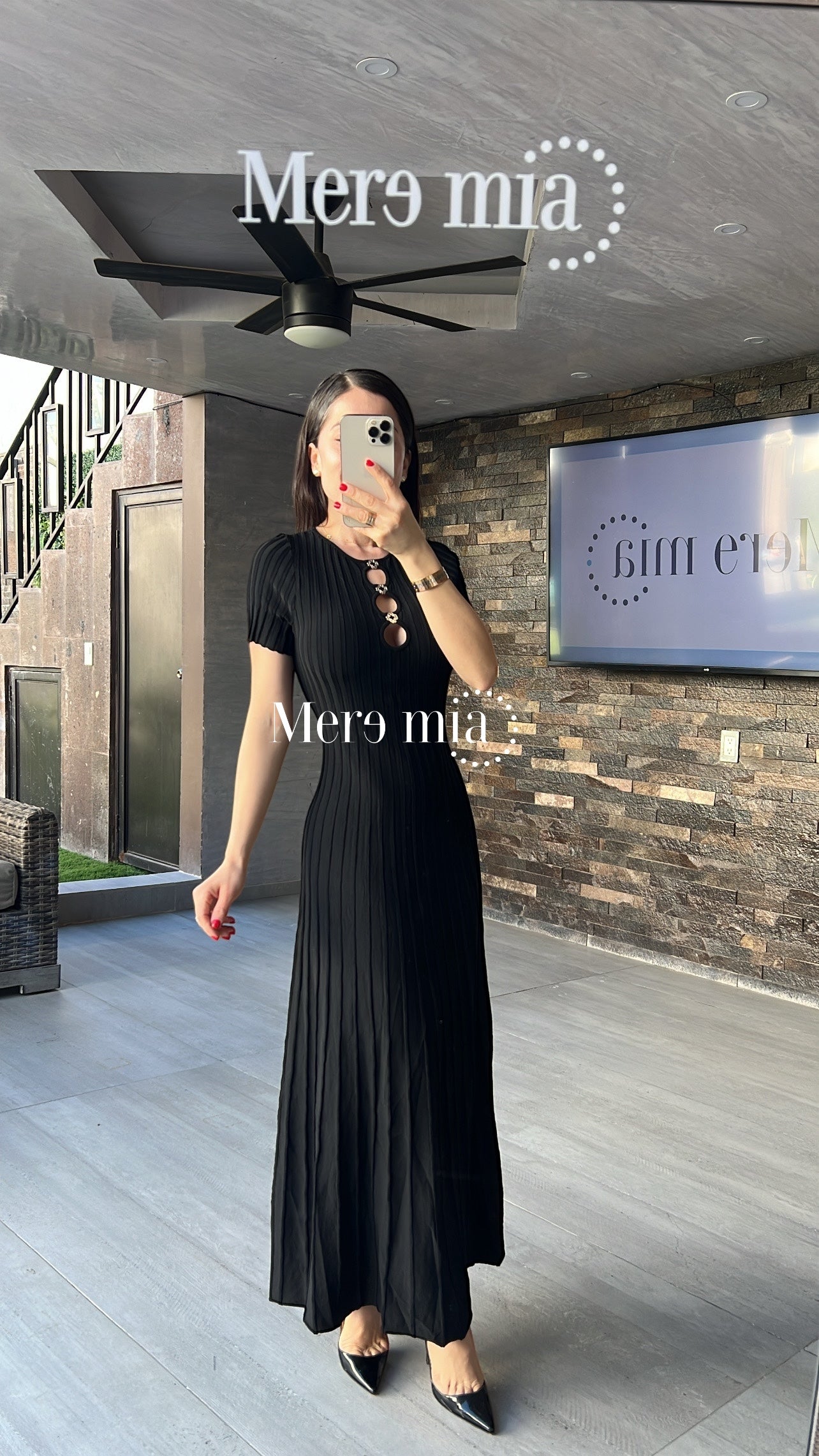 Vestido negro rayado botones pl