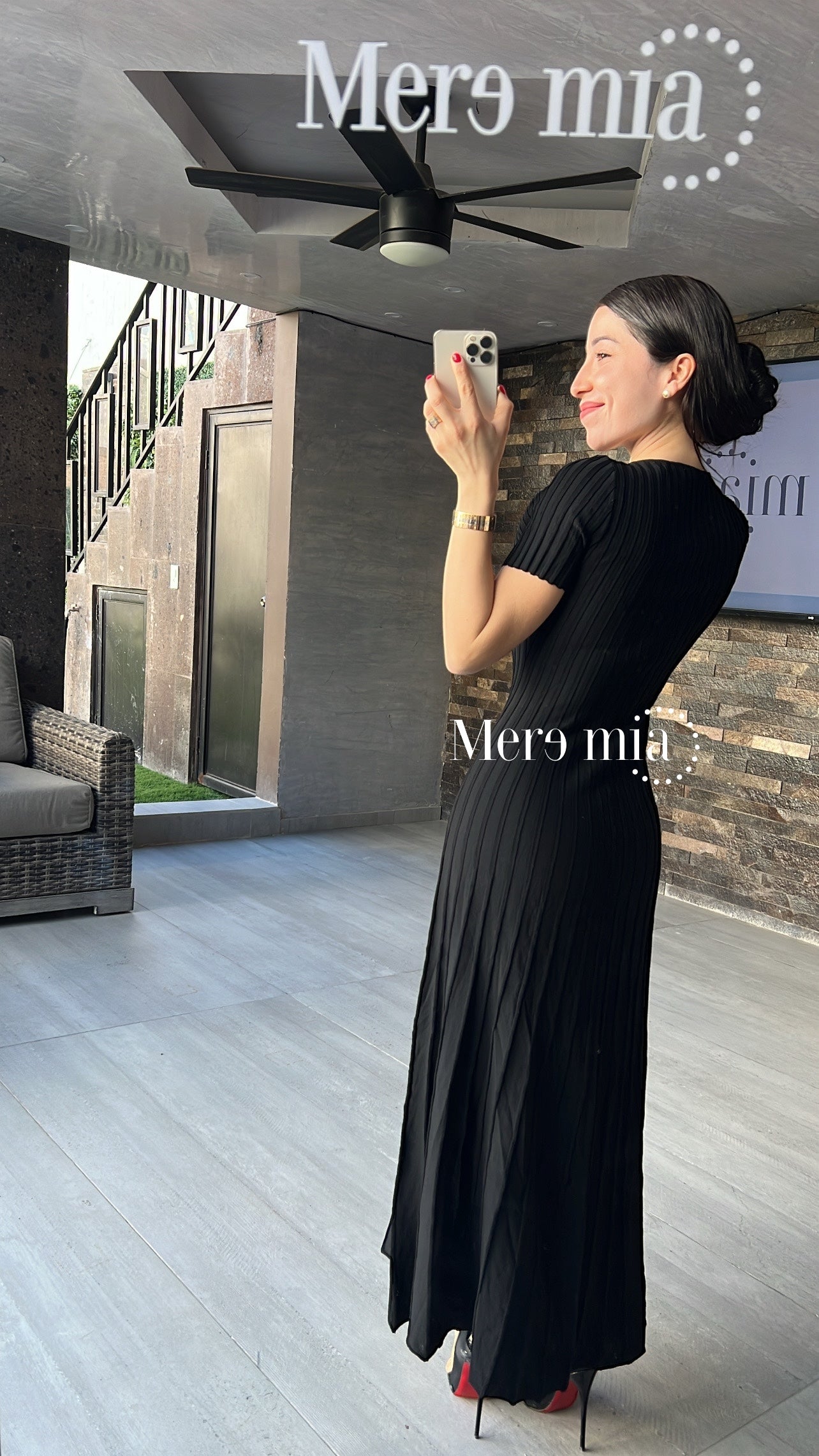 Vestido negro rayado botones pl