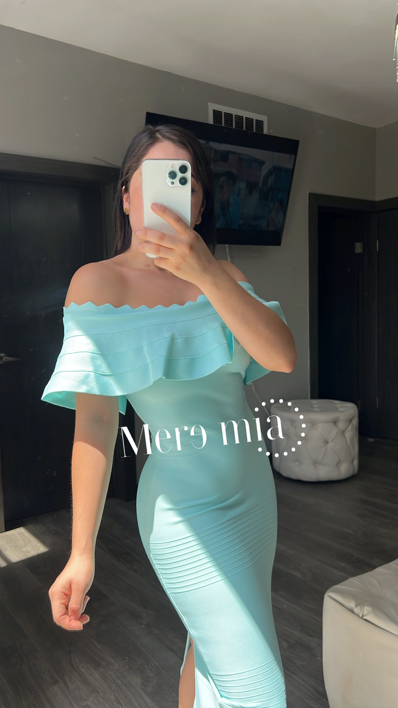 Vestido azul menta olan arriba